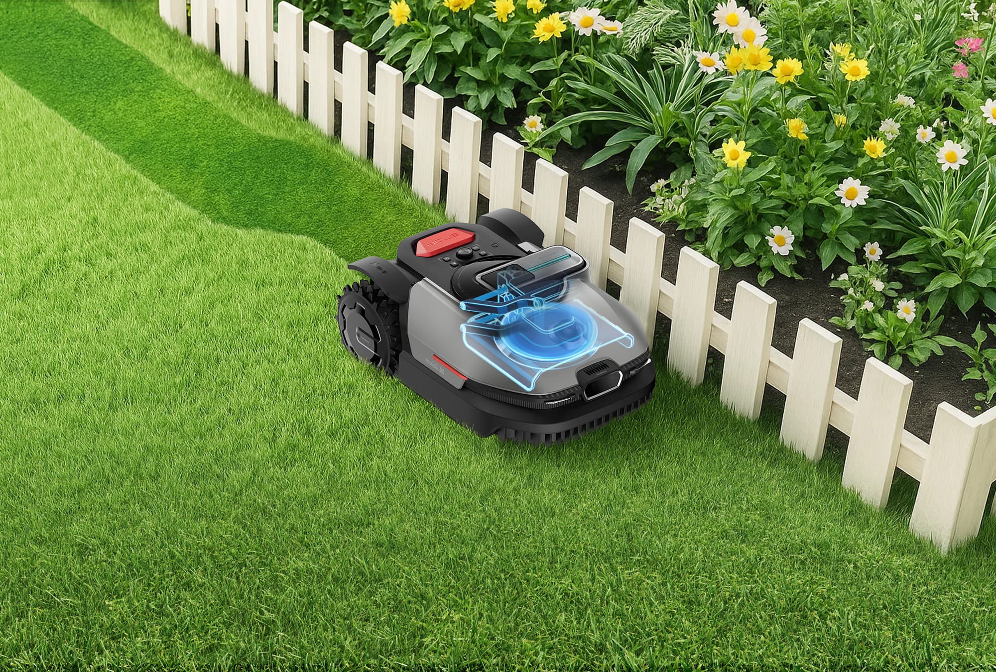 NexTrim™: < 1 cm Schnitt, 3–10 cm Höhenverstellung